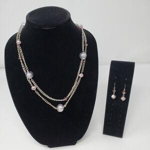 Lavender Color Beaded Necklace and Earring Set
